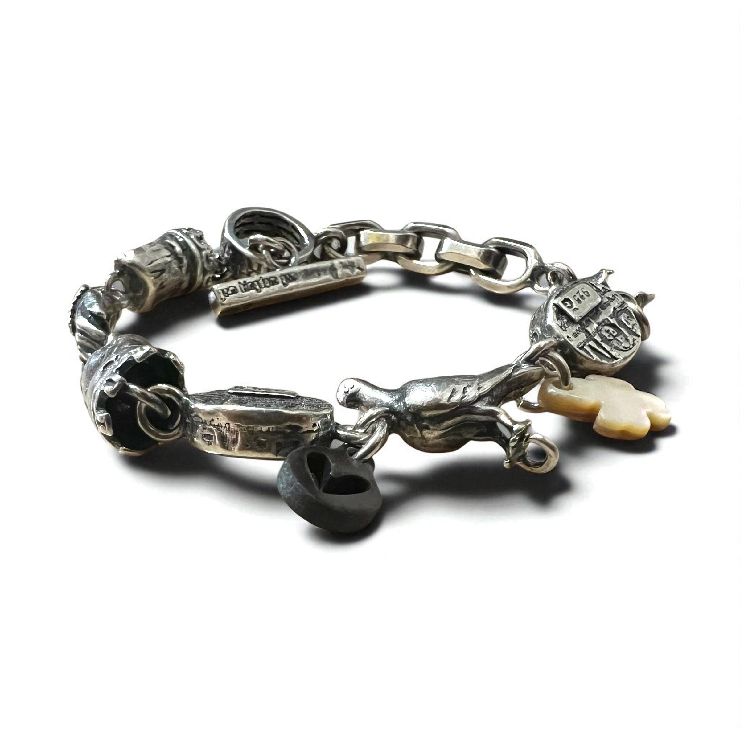GEM KINGDOM Bracciale a maglie con chiusura a T Argento 925 Cuore Trifoglio Catena Trattato da H.P.FRANCE