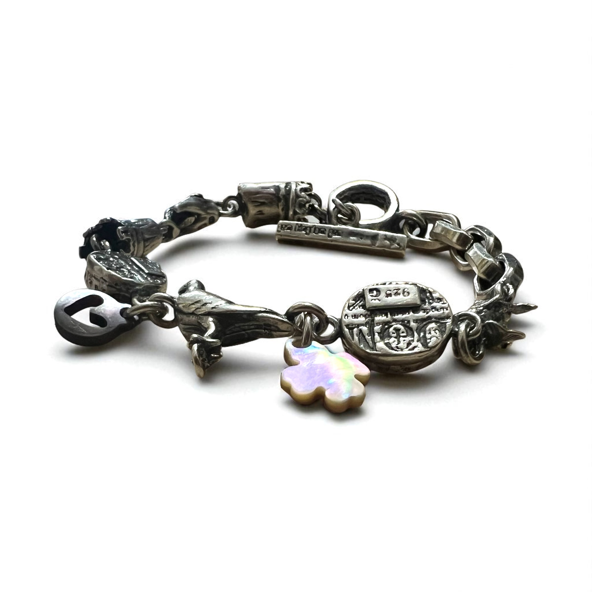 GEM KINGDOM Bracciale a maglie con chiusura a T Argento 925 Cuore Trifoglio Catena Trattato da H.P.FRANCE