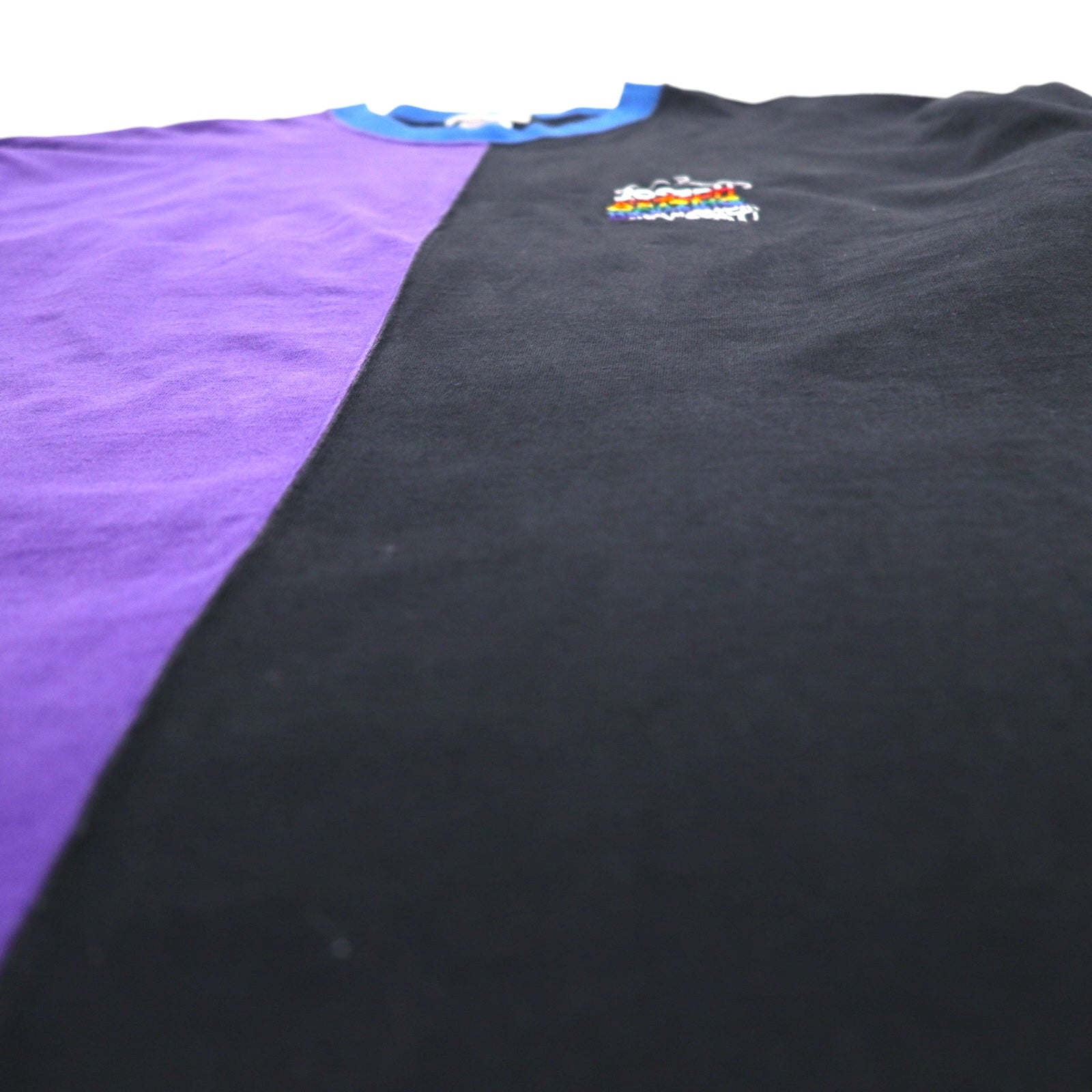 Roots SPORTING GOODS T-shirt color block anni '90, made in Canada, taglia XL, nera, ricamo a punto singolo