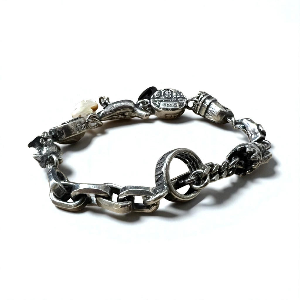 GEM KINGDOM Bracciale a maglie con chiusura a T Argento 925 Cuore Trifoglio Catena Trattato da H.P.FRANCE