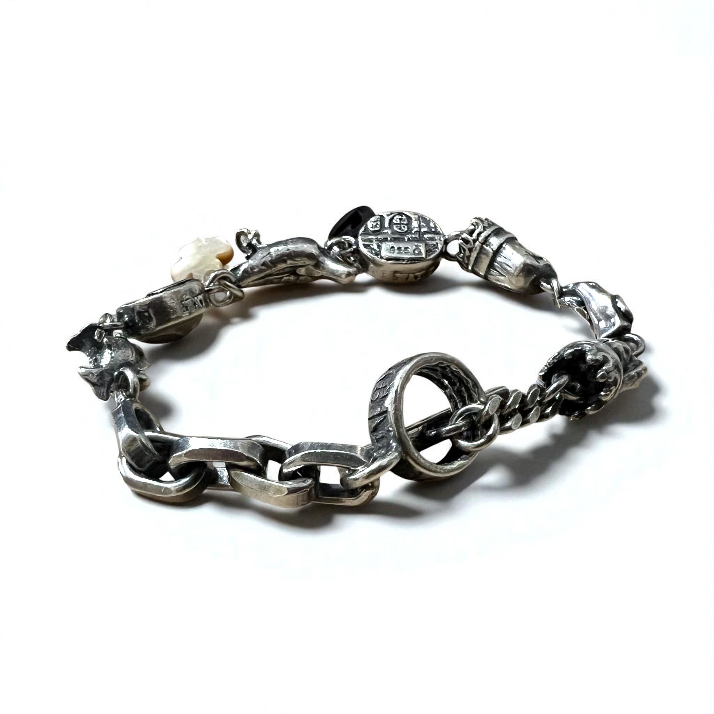 GEM KINGDOM Bracciale a maglie con chiusura a T Argento 925 Cuore Trifoglio Catena Trattato da H.P.FRANCE