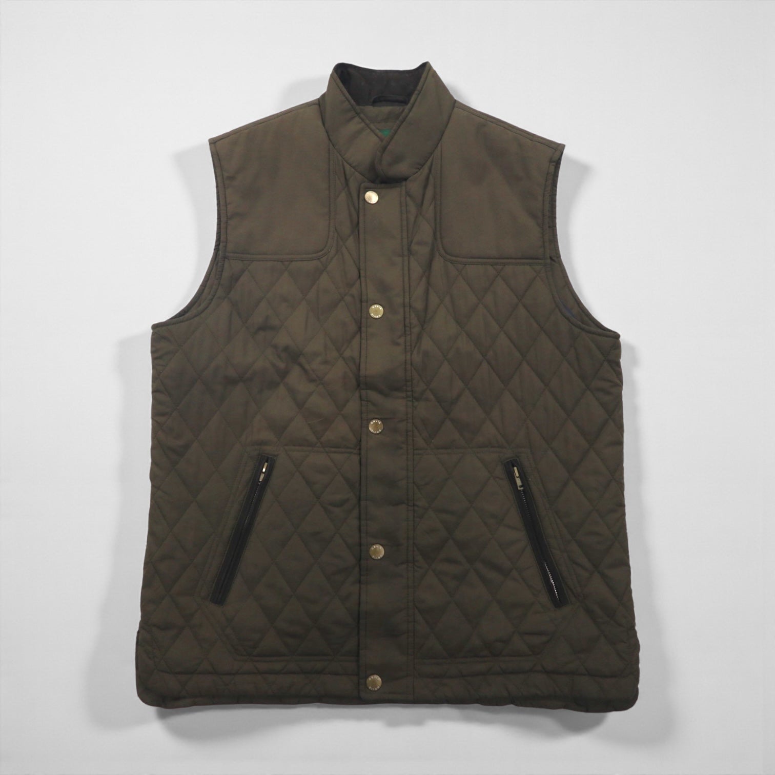 ORVIS キルティング ハンティング ベスト L カーキ 中綿 ダブルジップ 2SHT