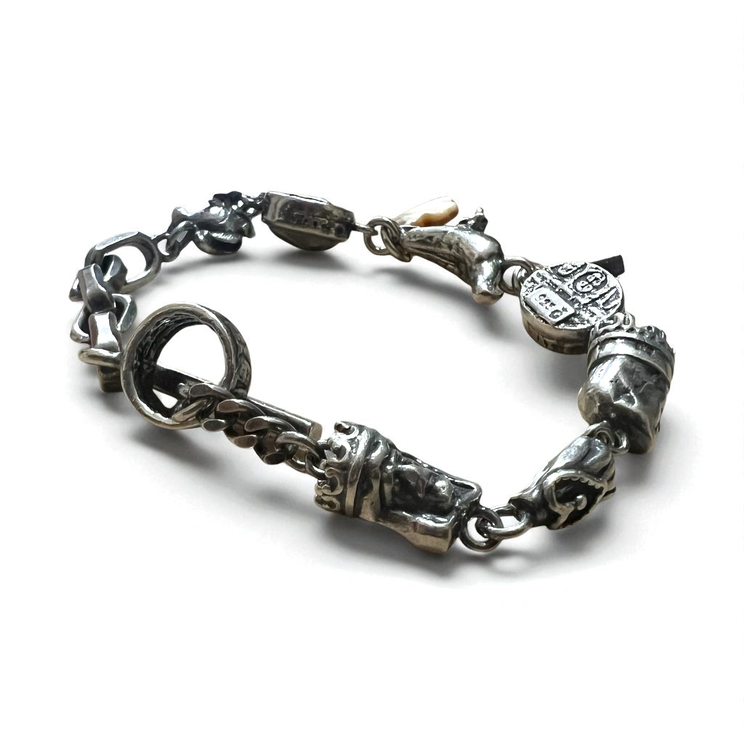 GEM KINGDOM Bracciale a maglie con chiusura a T Argento 925 Cuore Trifoglio Catena Trattato da H.P.FRANCE