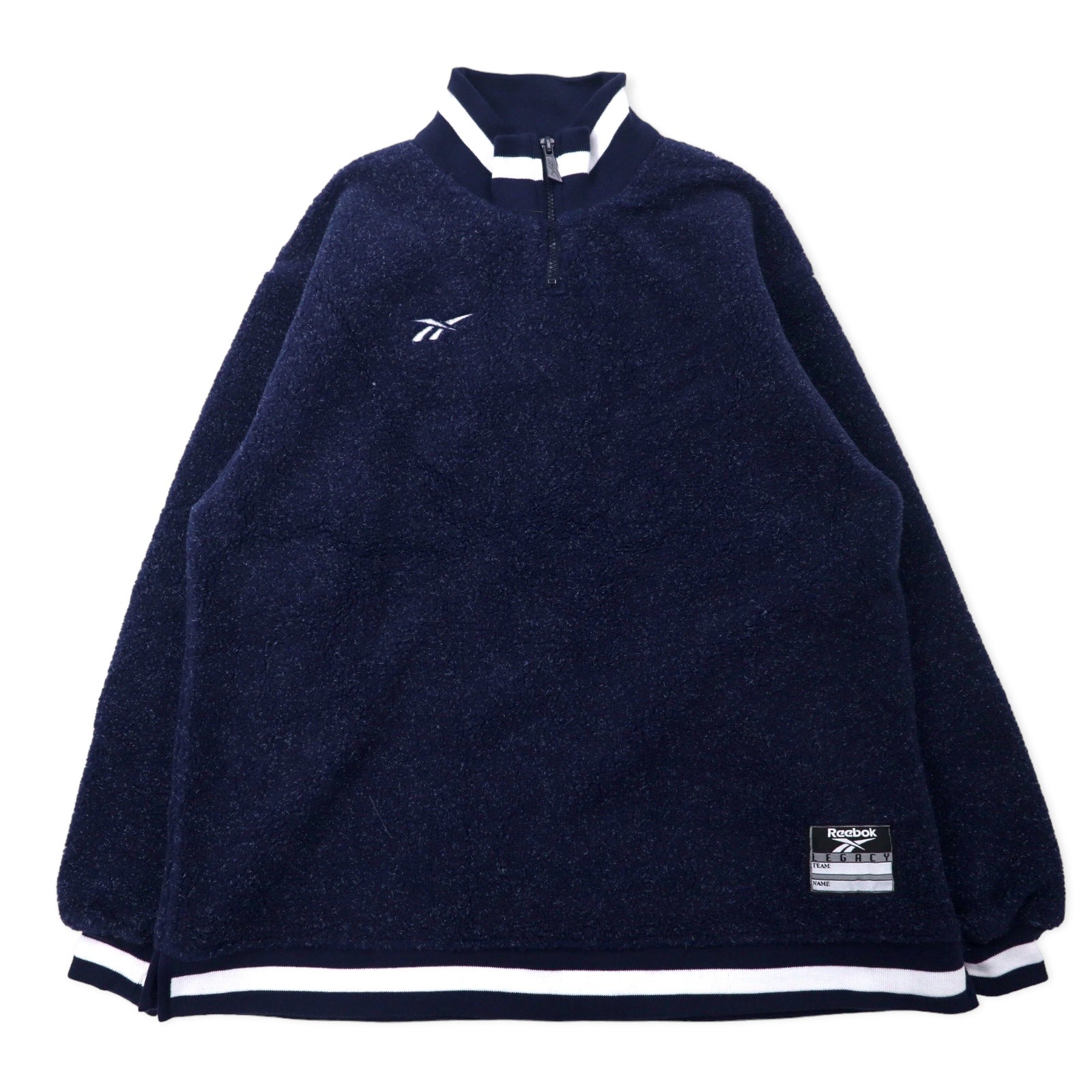 Reebok Anni '90 Giacca in pile teddy con mezza zip S Blu Navy Poliestere Ricamo logo vettoriale Taglia grande