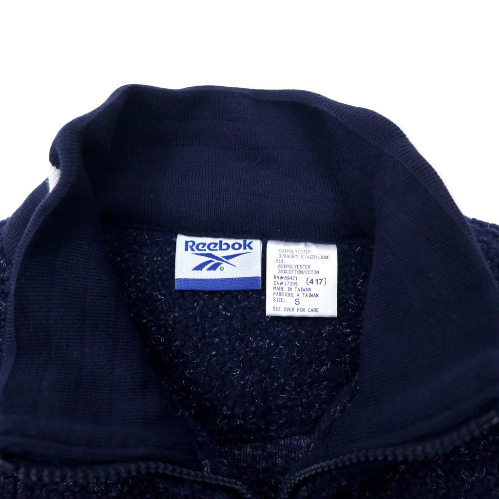 Reebok Anni '90 Giacca in pile teddy con mezza zip S Blu Navy Poliestere Ricamo logo vettoriale Taglia grande
