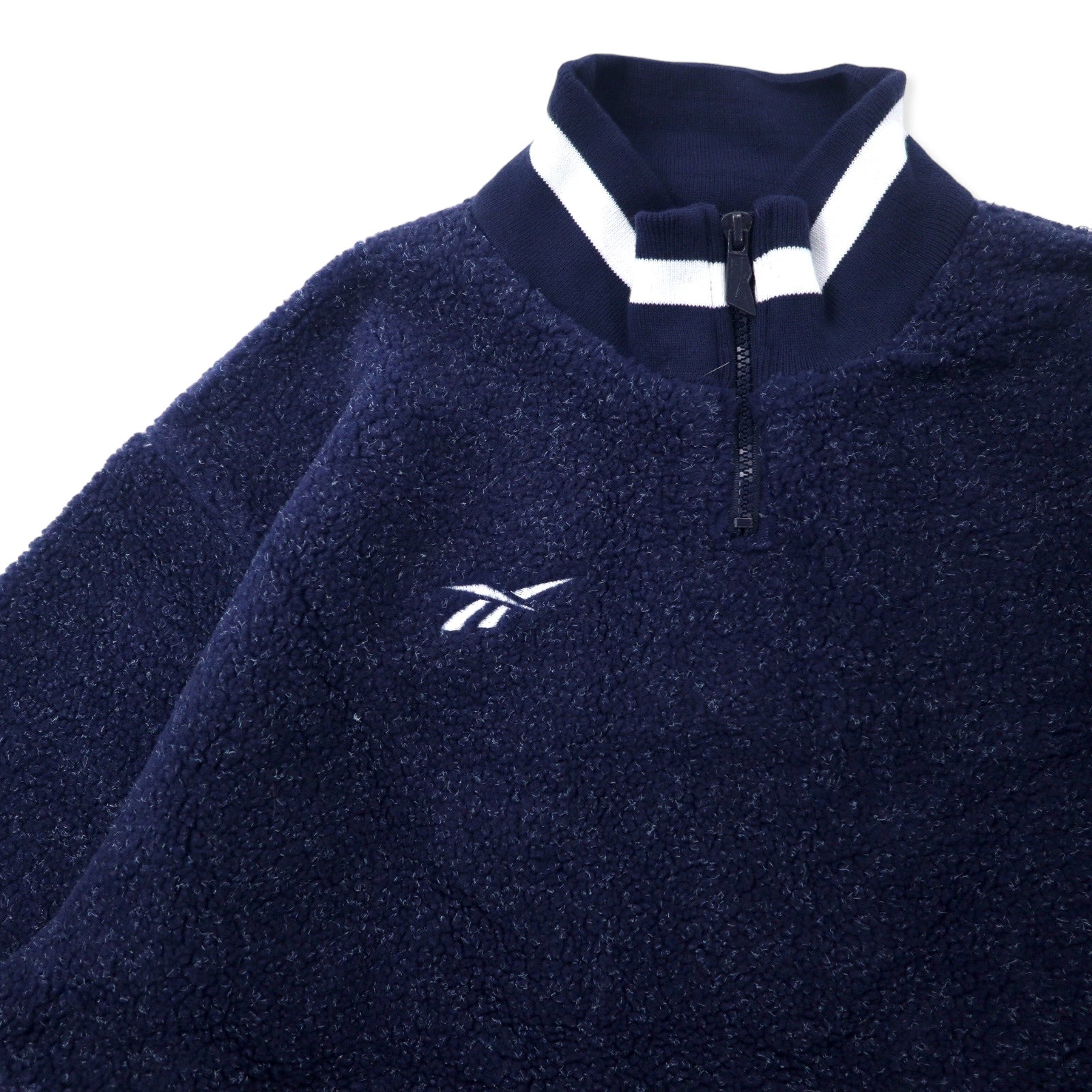 Reebok Anni '90 Giacca in pile teddy con mezza zip S Blu Navy Poliestere Ricamo logo vettoriale Taglia grande