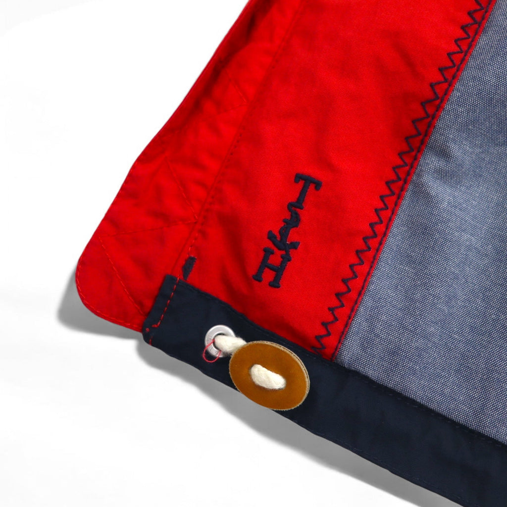 TOMMY HILFIGER giacca a vela giacca a vento M rossa tricolore doppia zip cappuccio staccabile
