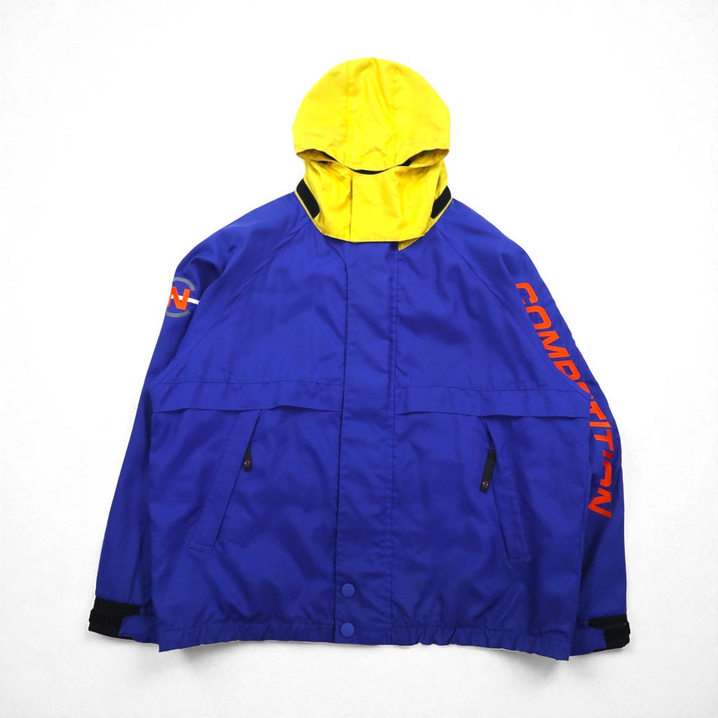 NAUTICA COMPETITION anni 2000 Giacca a vela L blu nylon ricamo logo sulla manica cappuccio ripiegabile