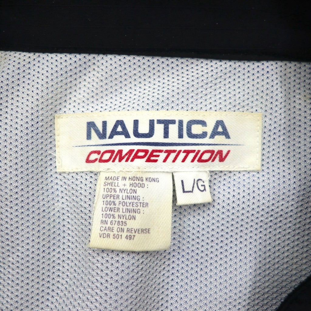 NAUTICA COMPETITION anni 2000 Giacca a vela L blu nylon ricamo logo sulla manica cappuccio ripiegabile
