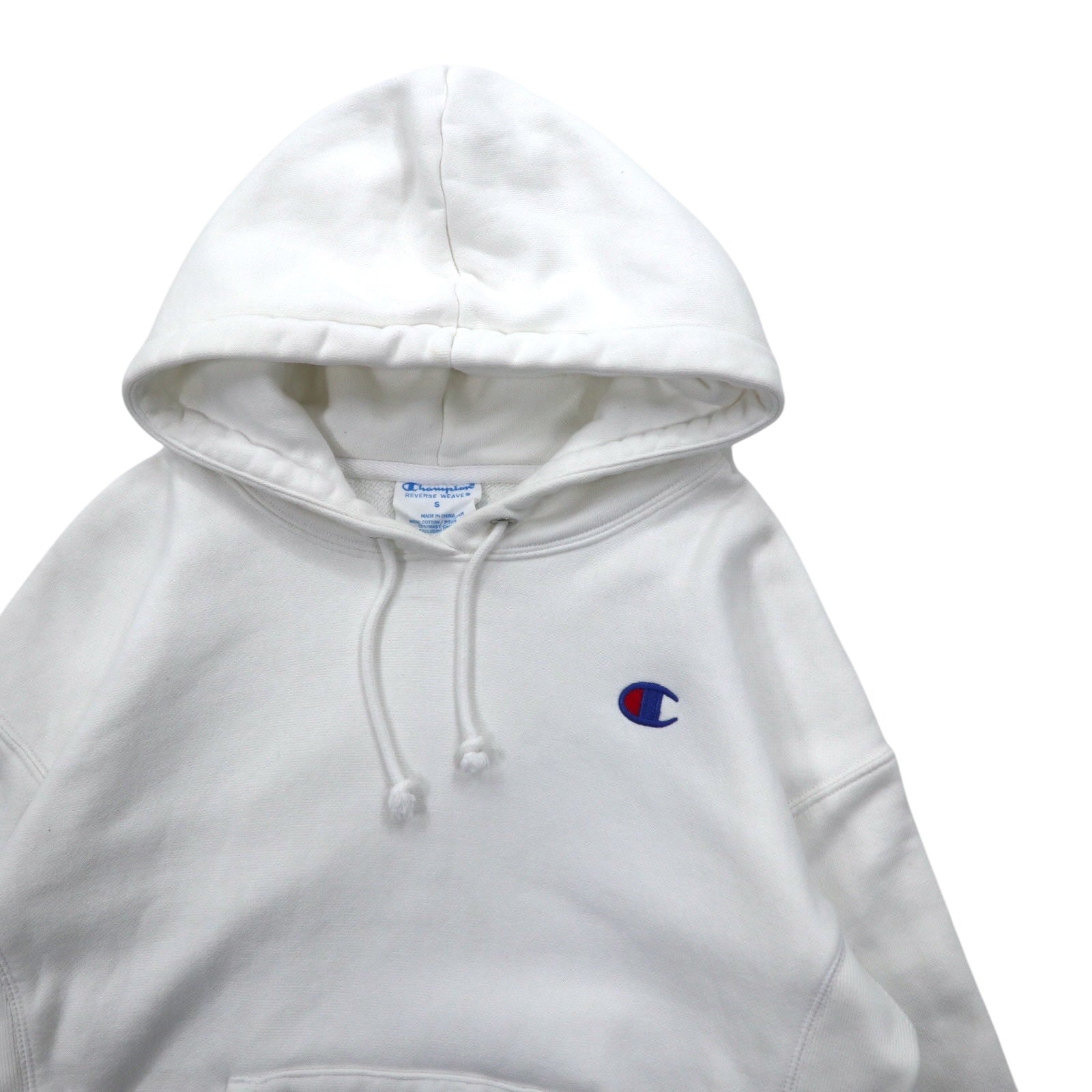 Champion Reverse Weave - Felpa con cappuccio, taglia S, colore bianco, etichetta blu singola, riedizione