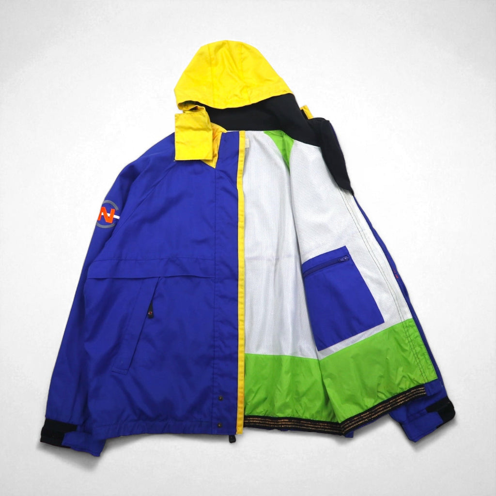 NAUTICA COMPETITION anni 2000 Giacca a vela L blu nylon ricamo logo sulla manica cappuccio ripiegabile