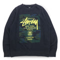 STUSSY USA製 ワールドツアー クルーネック スウェット L ブラック カモフラ WT Camo Block Sweat