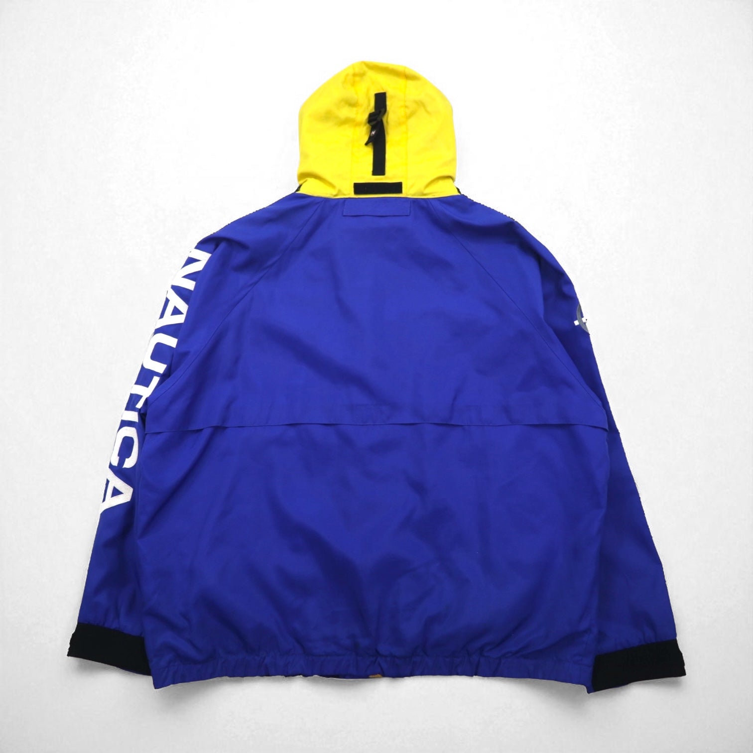 NAUTICA COMPETITION anni 2000 Giacca a vela L blu nylon ricamo logo sulla manica cappuccio ripiegabile