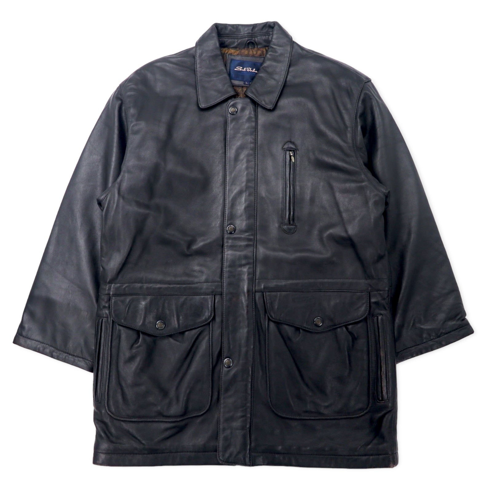 Sub Urban Car Coat in pelle di agnello, taglia L, nero, foderato in trapuntato