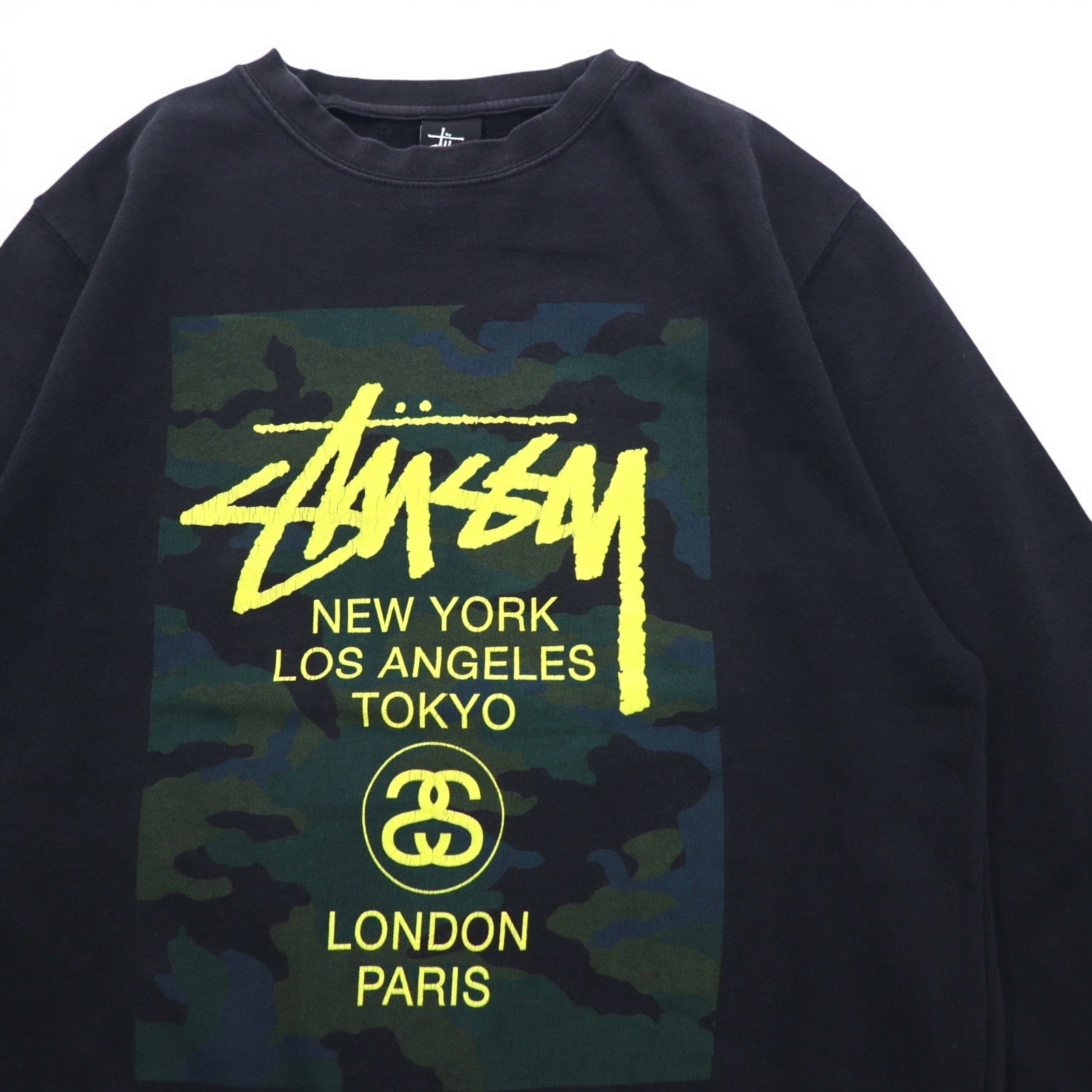 STUSSY USA World Tour Girocollo Felpa L Nero Mimetico WT Camo Block Sweat
