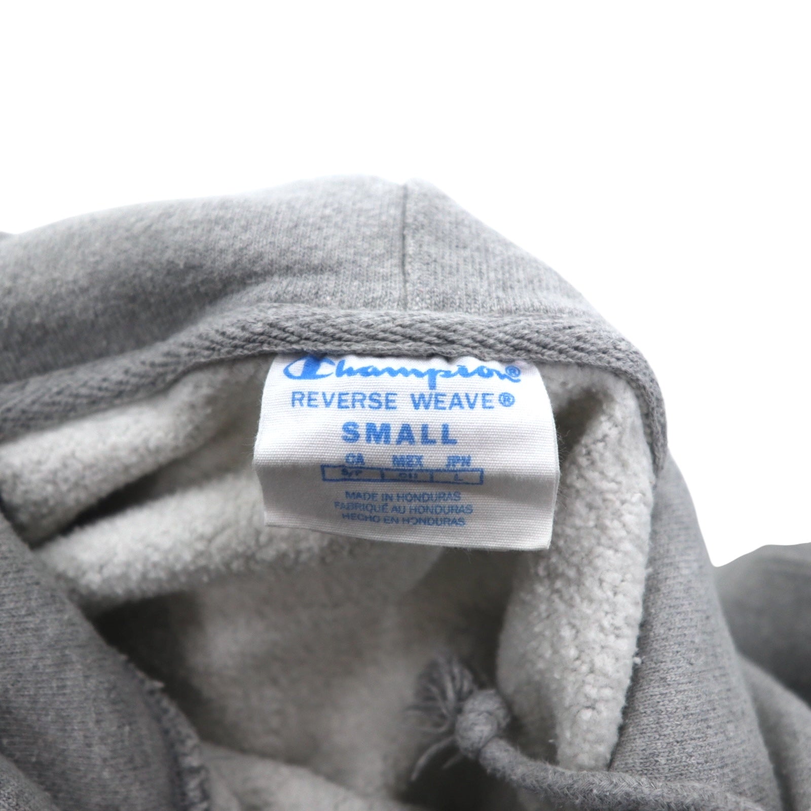 Champion Reverse Weave Felpa con Cappuccio L Grigio Etichetta Blu Riproduzione Prodotto in Honduras