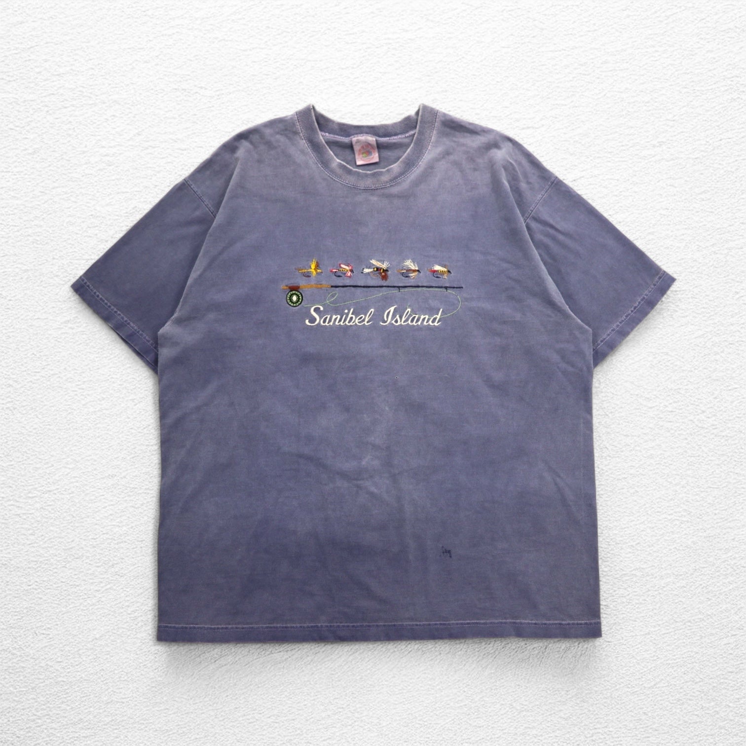 FRUIT OF THE LOOM Anni '90 Made in USA T-shirt XL Blu Pesca Sanibel Island Ricamato