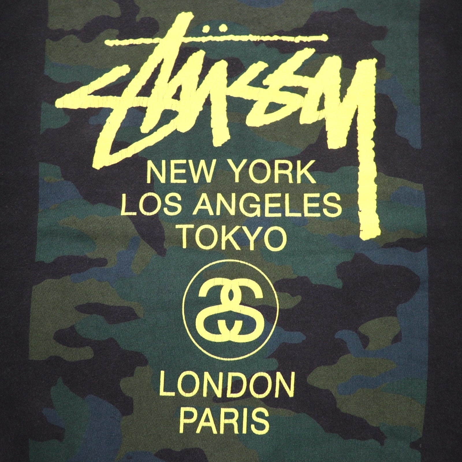 STUSSY USA製 ワールドツアー クルーネック スウェット L ブラック カモフラ WT Camo Block Sweat