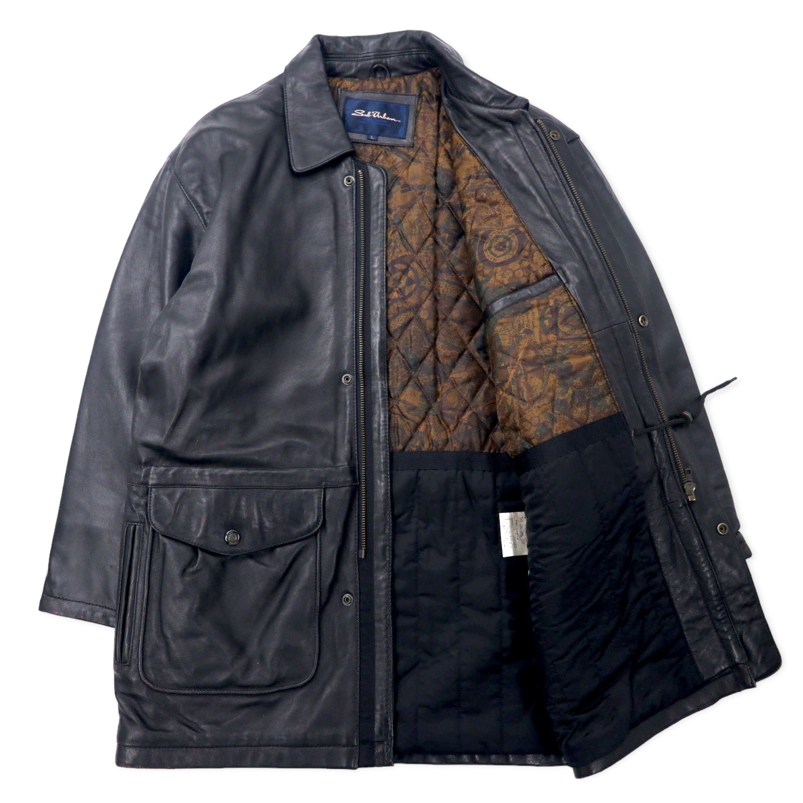 Sub Urban Car Coat in pelle di agnello, taglia L, nero, foderato in trapuntato