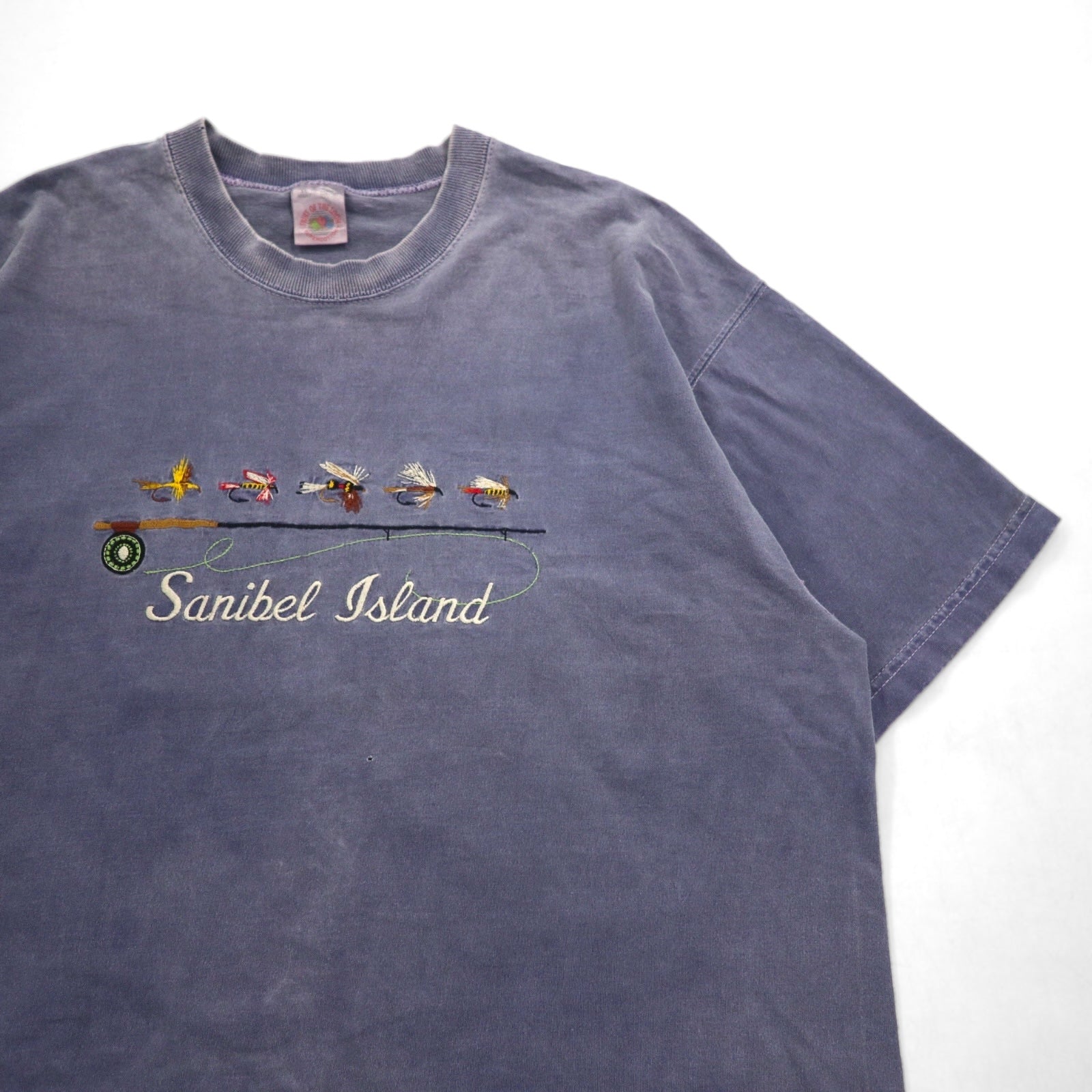FRUIT OF THE LOOM Anni '90 Made in USA T-shirt XL Blu Pesca Sanibel Island Ricamato