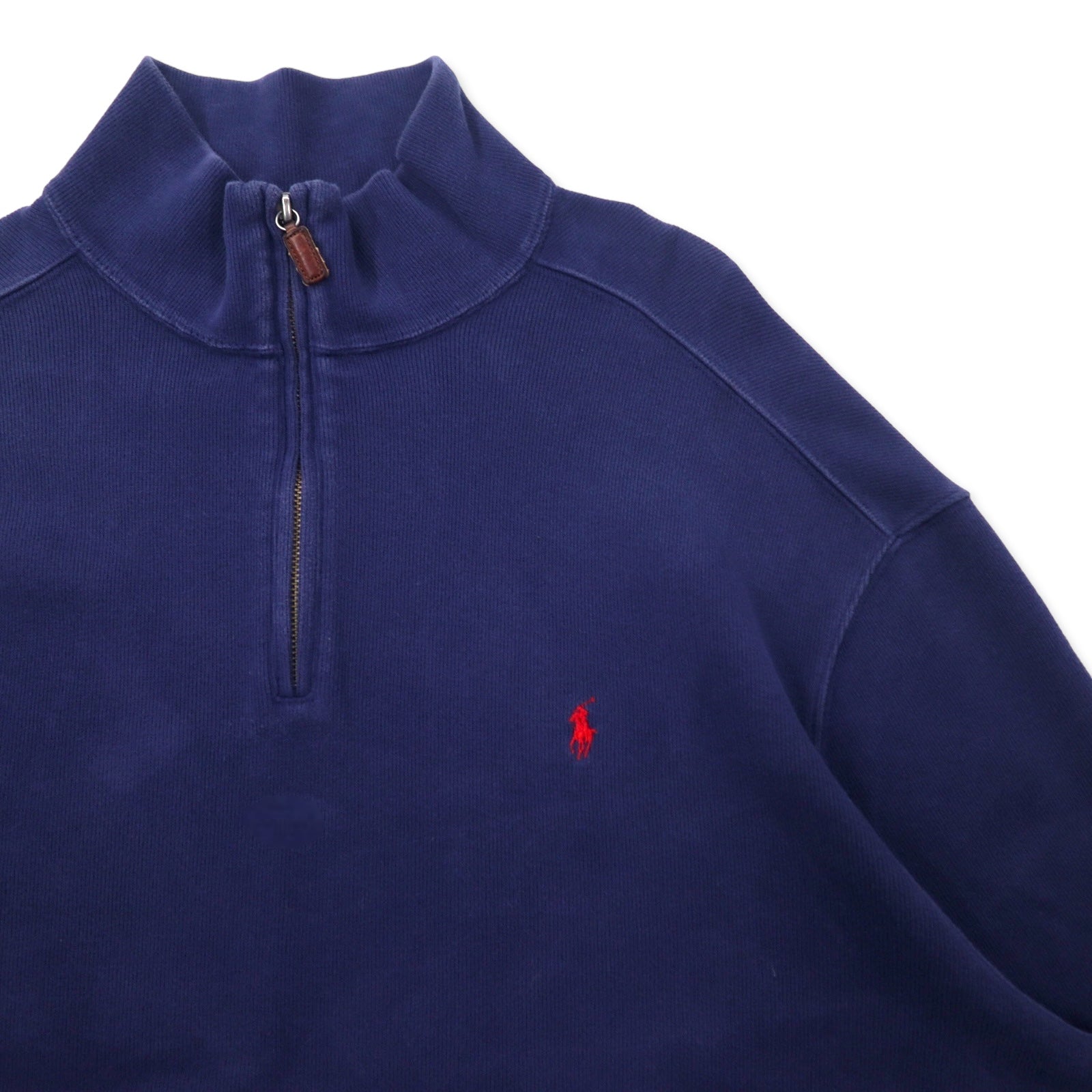 Polo by Ralph Lauren Felpa con mezza zip XXL blu navy in cotone, ricamo piccolo pony, taglia grande
