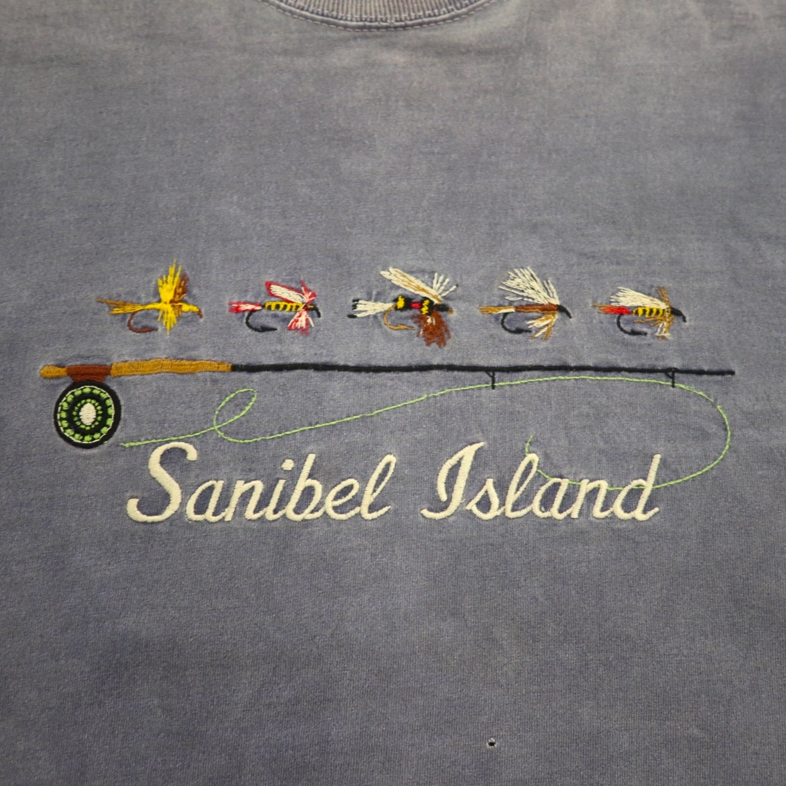 FRUIT OF THE LOOM Anni '90 Made in USA T-shirt XL Blu Pesca Sanibel Island Ricamato