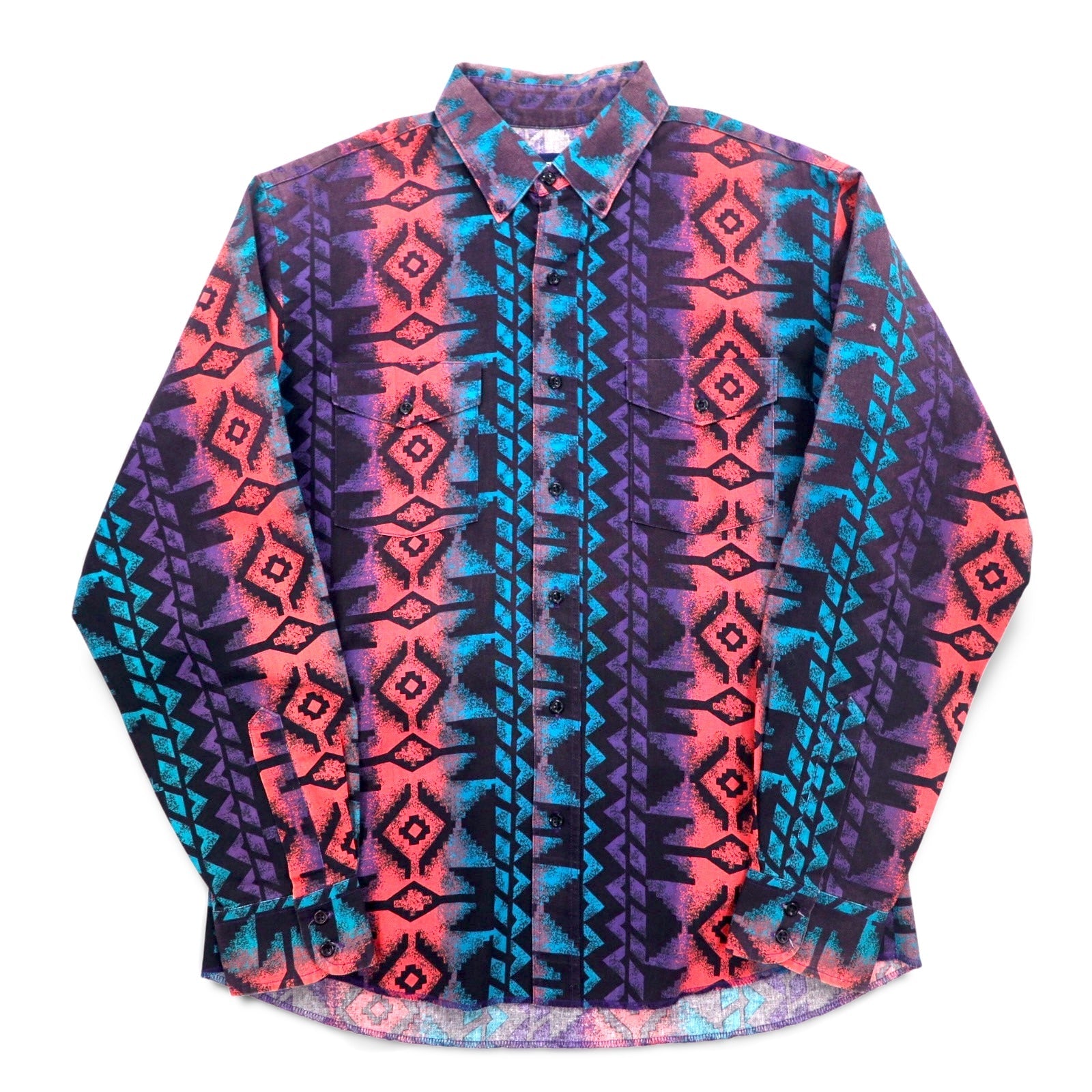 WRANGLER anni '90 camicia button-down a fantasia nativa XL, nero viola, cotone