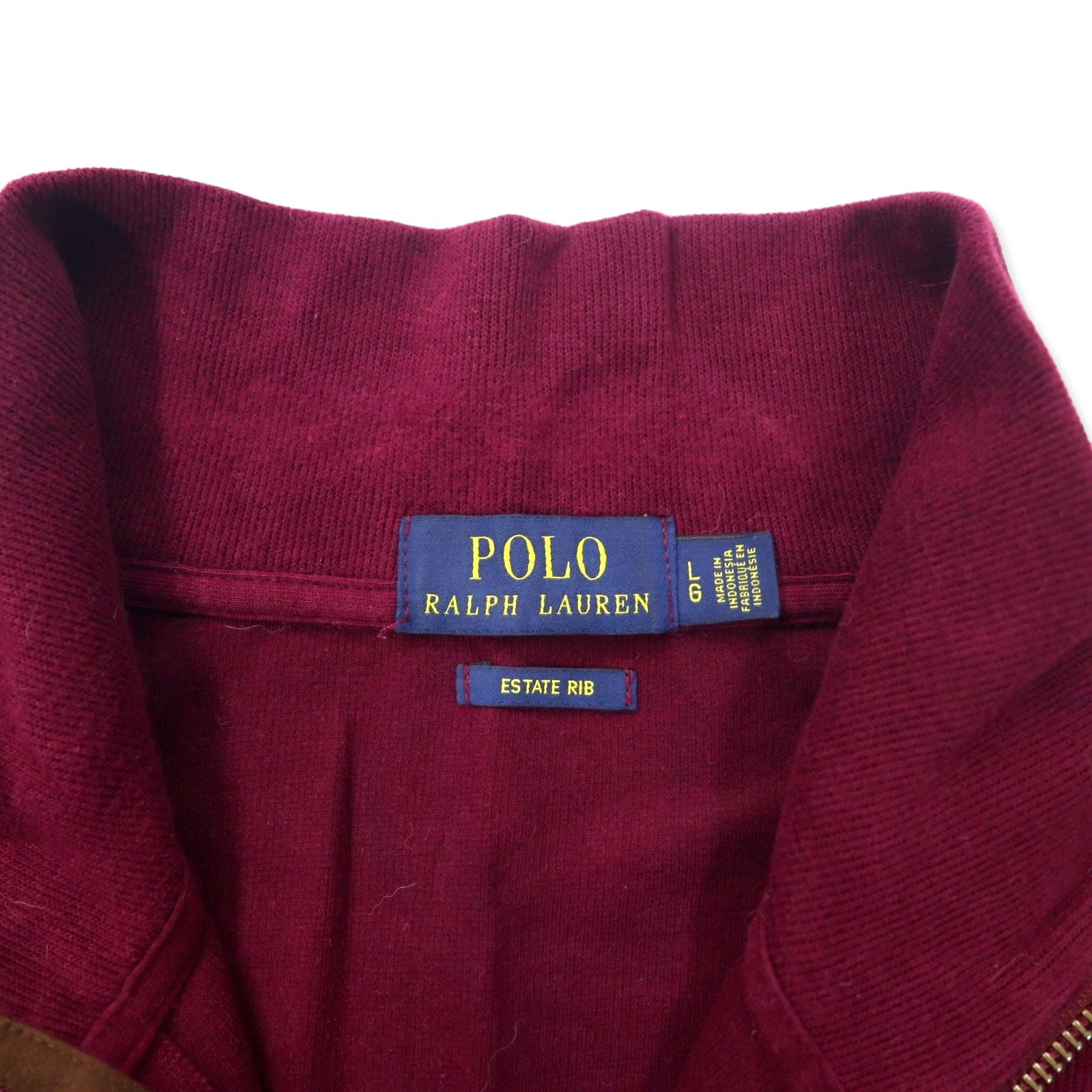 POLO RALPH LAUREN Felpa mezza zip L viola cotone ESTATE RIB ricamo pony piccolo taglia grande