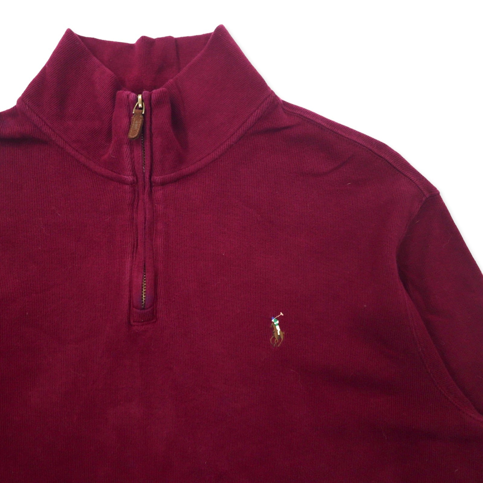 POLO RALPH LAUREN Felpa mezza zip L viola cotone ESTATE RIB ricamo pony piccolo taglia grande