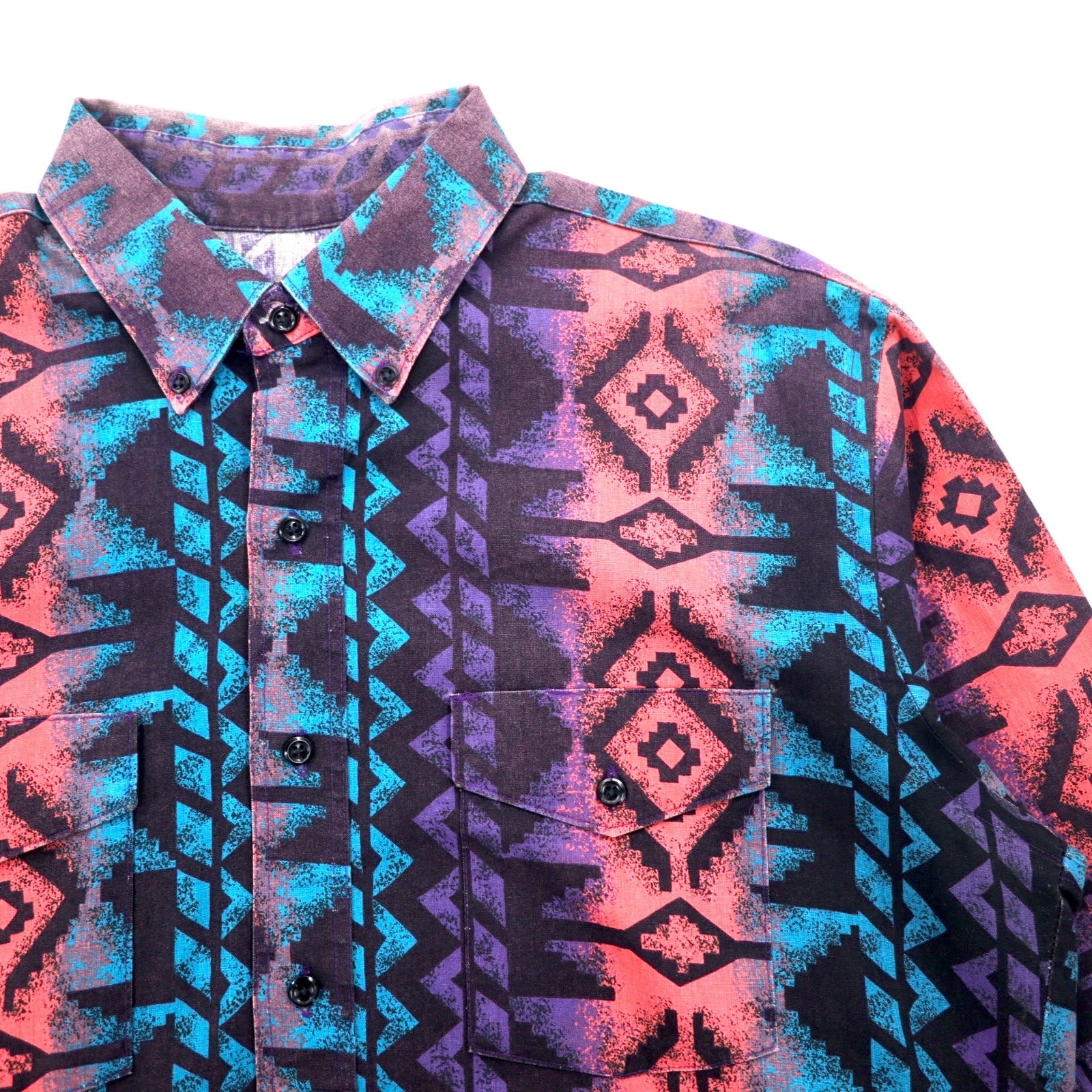 WRANGLER anni '90 camicia button-down a fantasia nativa XL, nero viola, cotone