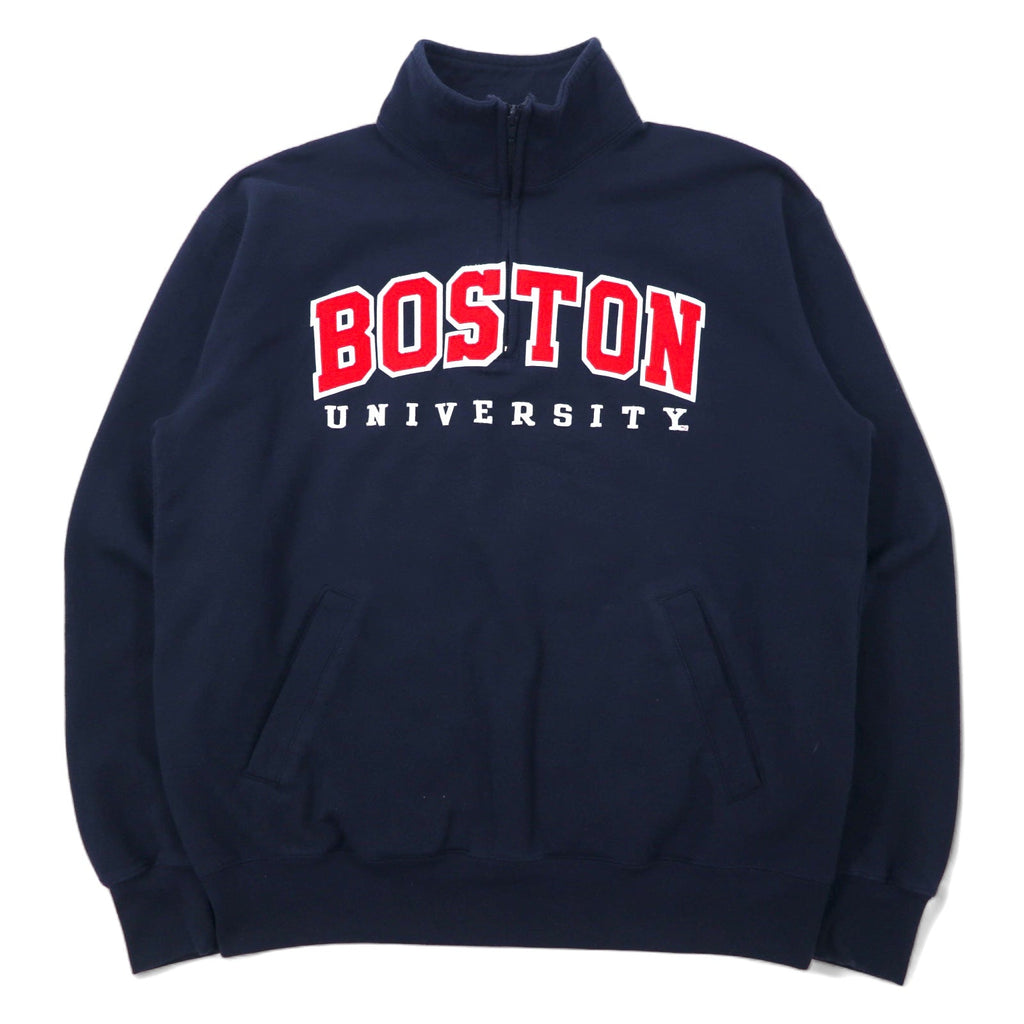 Felpa Champion ECO college ricamata con mezza zip, taglia L, colore blu navy, in cotone, BOSTON UNIVERSITY, Made in Honduras