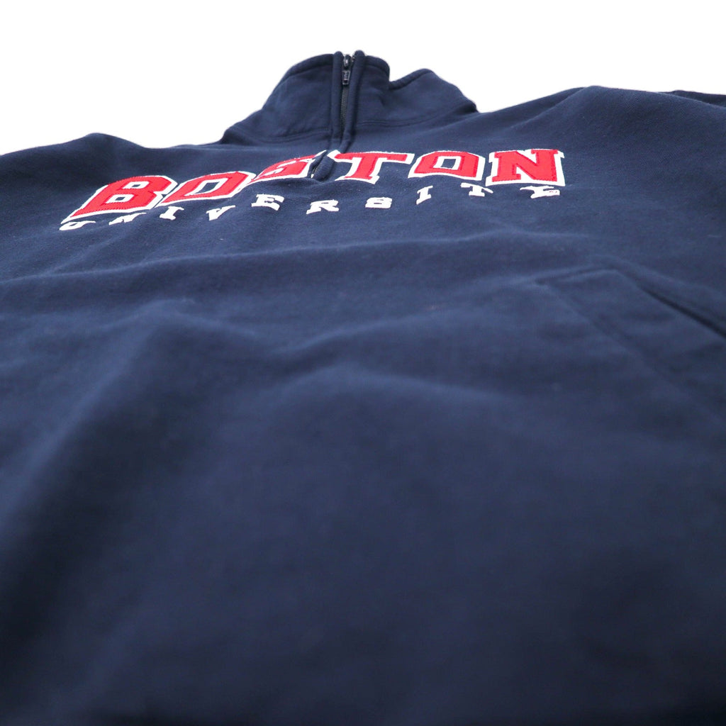 Felpa Champion ECO college ricamata con mezza zip, taglia L, colore blu navy, in cotone, BOSTON UNIVERSITY, Made in Honduras