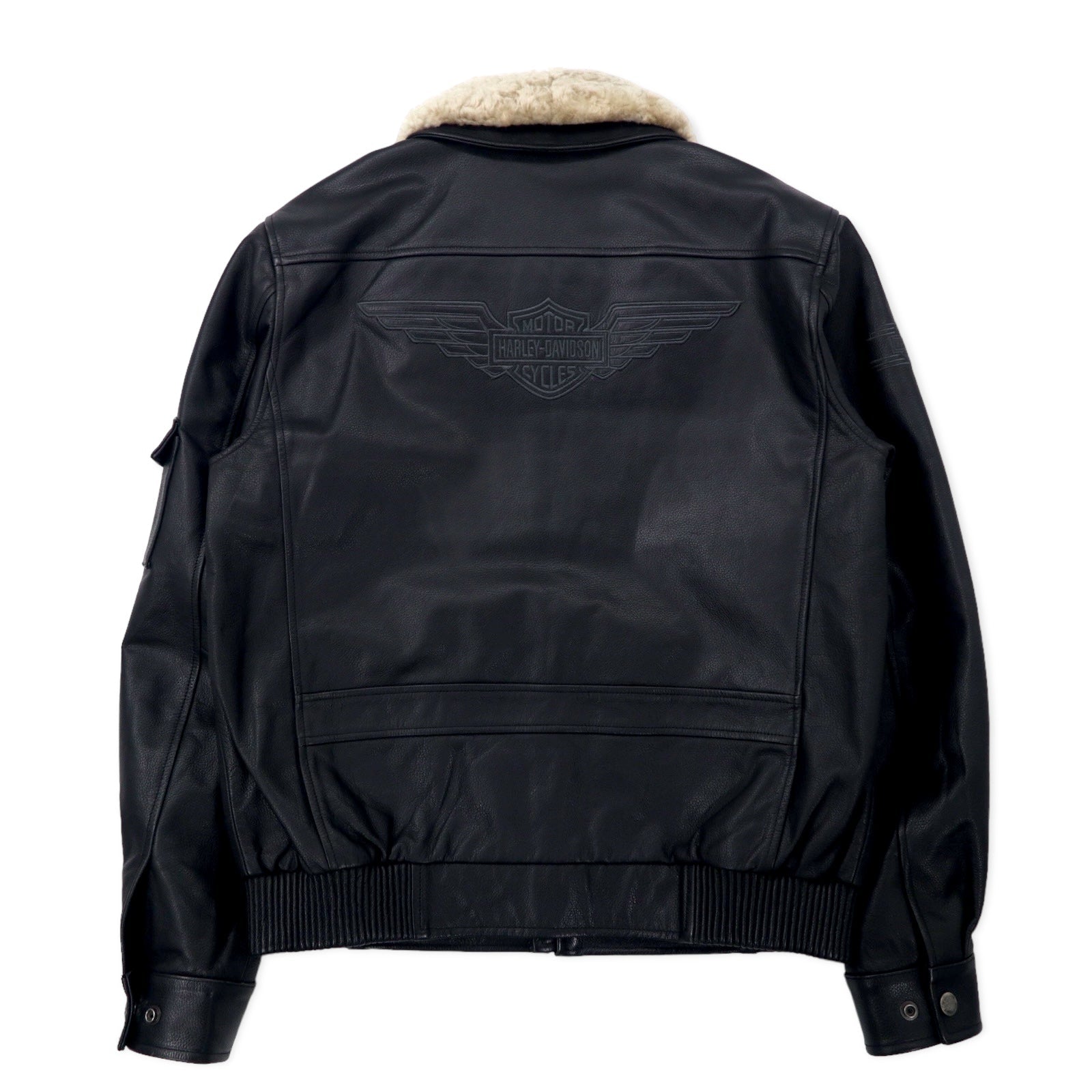 HARLEY DAVIDSON G-1 Giacca di Volo in Pelle Giubbotto Moto M Nero Pelle Zigrinata Collo in Pelliccia Staccabile Logo Ricamato sul Retro