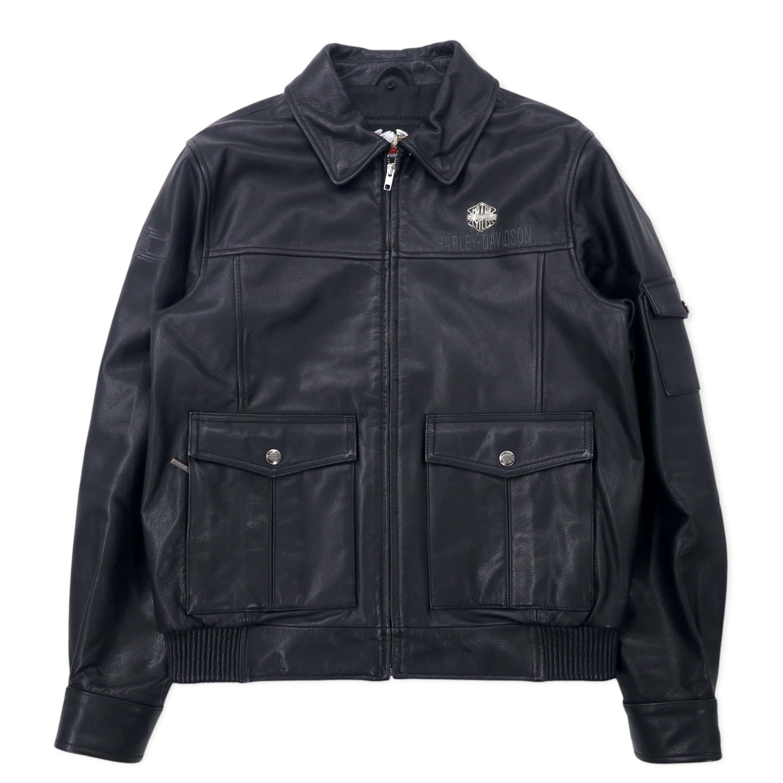 HARLEY DAVIDSON G-1 Giacca di Volo in Pelle Giubbotto Moto M Nero Pelle Zigrinata Collo in Pelliccia Staccabile Logo Ricamato sul Retro