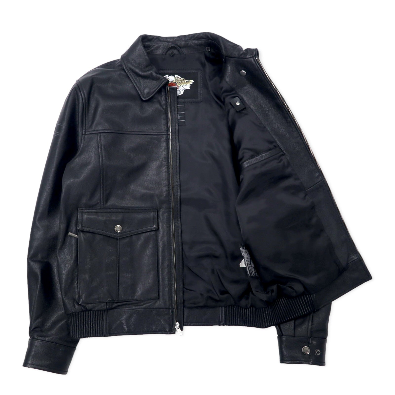 HARLEY DAVIDSON G-1 Giacca di Volo in Pelle Giubbotto Moto M Nero Pelle Zigrinata Collo in Pelliccia Staccabile Logo Ricamato sul Retro