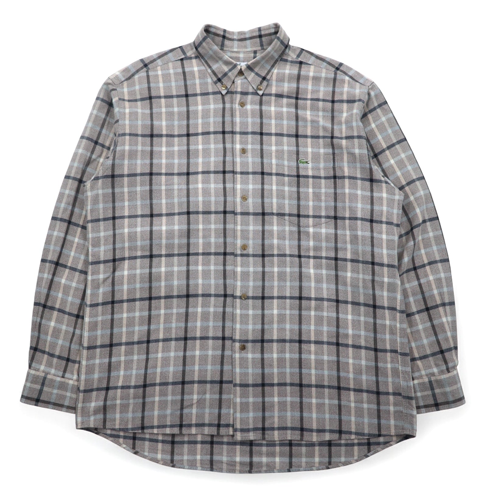 LACOSTE Camicia abbottonata oversize M Grigio a quadretti Logo a punto singolo