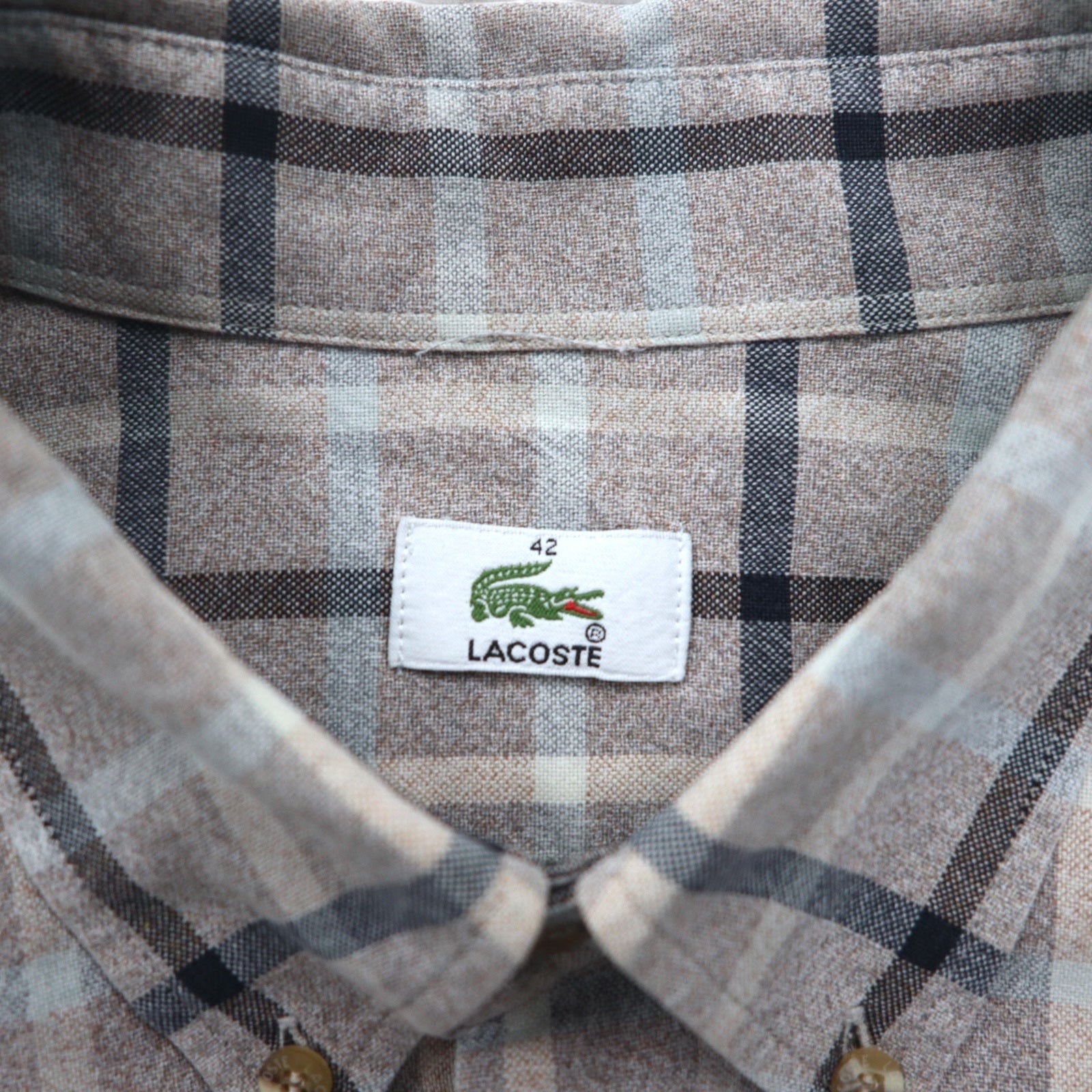 LACOSTE Camicia abbottonata oversize M Grigio a quadretti Logo a punto singolo