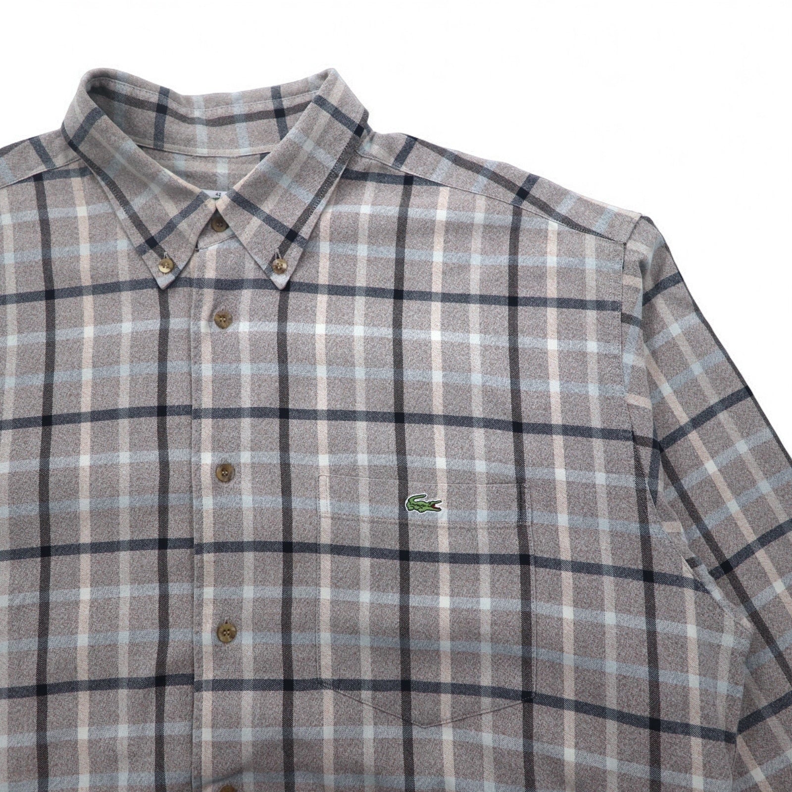 LACOSTE Camicia abbottonata oversize M Grigio a quadretti Logo a punto singolo