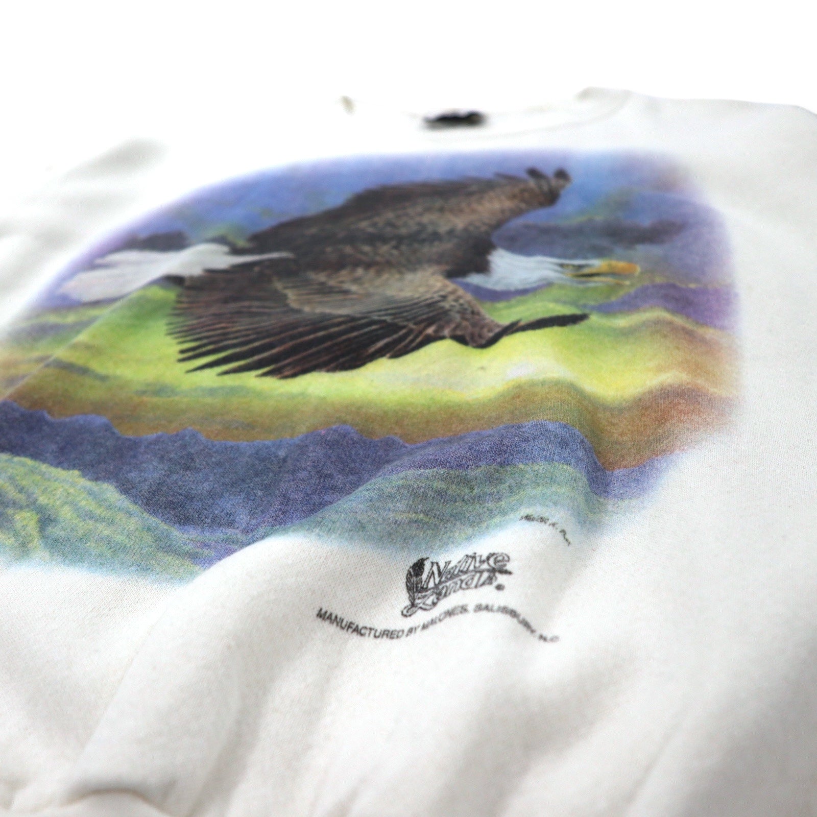 YOCOM KNITTING USA 90s felpa stampata con animali L bianca cotone Native Land