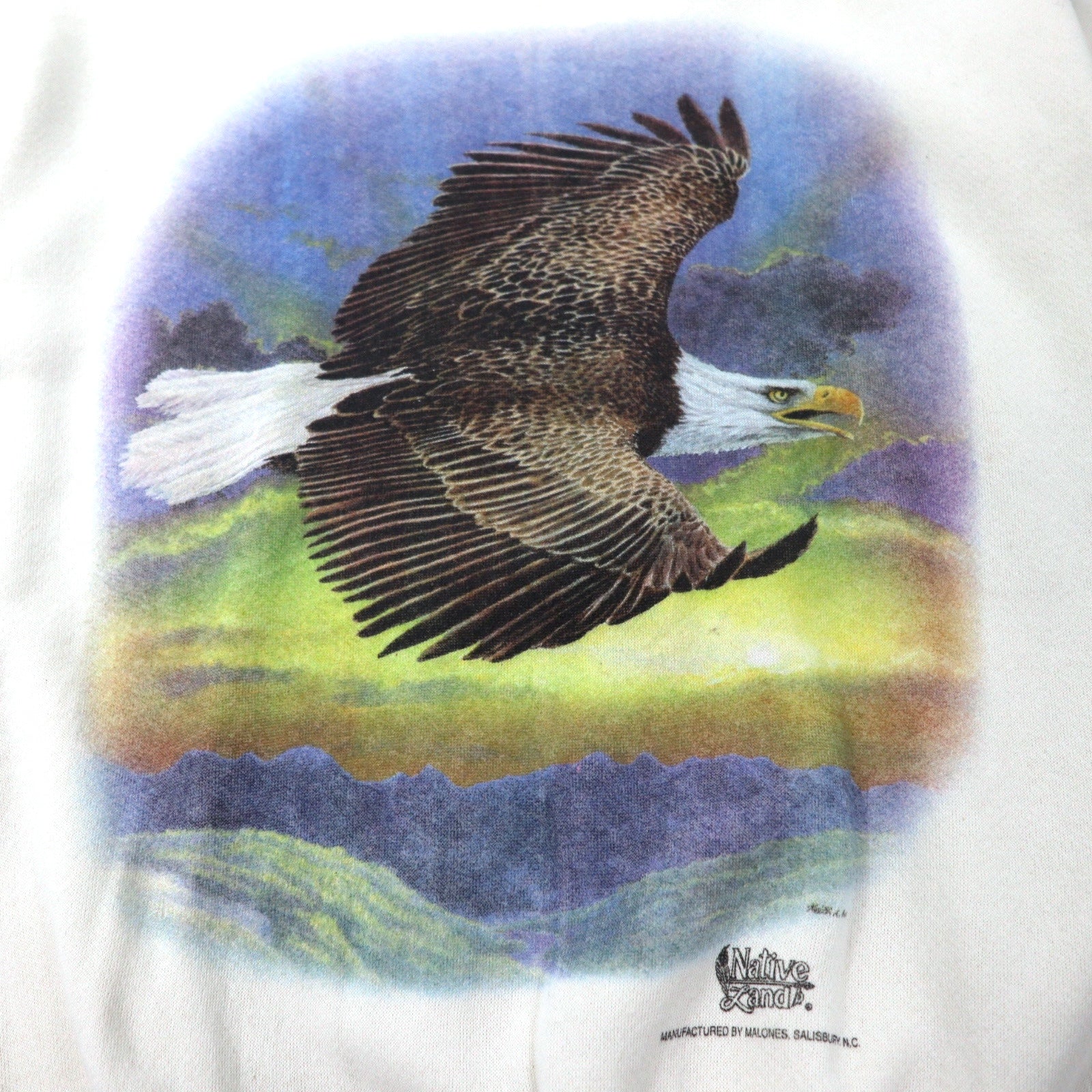 YOCOM KNITTING USA 90s felpa stampata con animali L bianca cotone Native Land