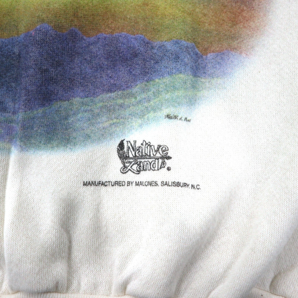 YOCOM KNITTING USA 90s felpa stampata con animali L bianca cotone Native Land
