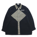 Camicia vintage anni '90, Made in Japan, stile retrò, punto. Camicia in poliestere design patchwork anni '90, taglia L, colore nero, Made in Japan.