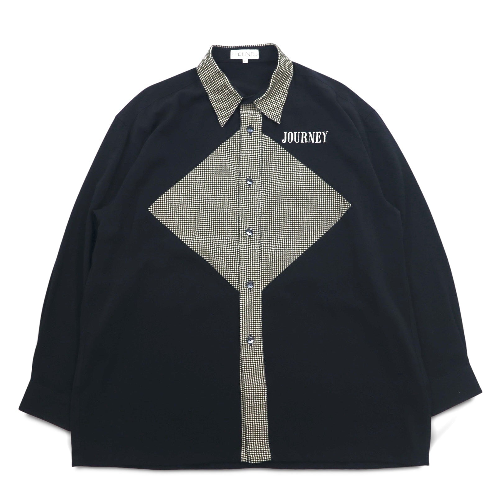 Camicia vintage anni '90, Made in Japan, stile retrò, punto. Camicia in poliestere design patchwork anni '90, taglia L, colore nero, Made in Japan.