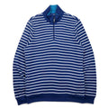 LACOSTE Maglione in cotone lavorato a maglia con mezza zip, taglia L, blu navy a righe con logo, prodotto in Perù