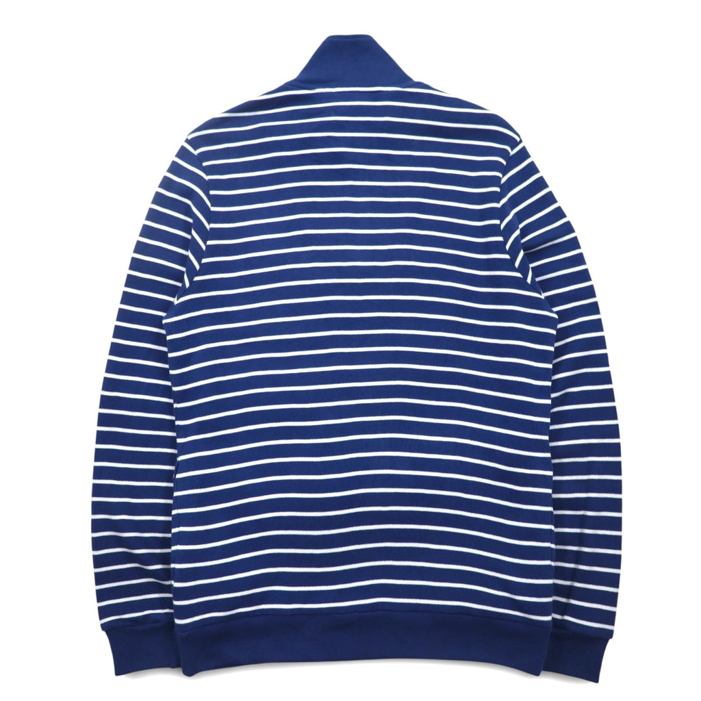 LACOSTE Maglione in cotone lavorato a maglia con mezza zip, taglia L, blu navy a righe con logo, prodotto in Perù