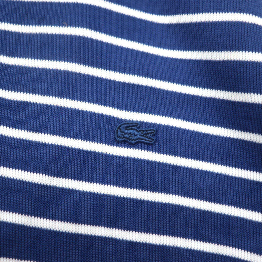 LACOSTE Maglione in cotone lavorato a maglia con mezza zip, taglia L, blu navy a righe con logo, prodotto in Perù