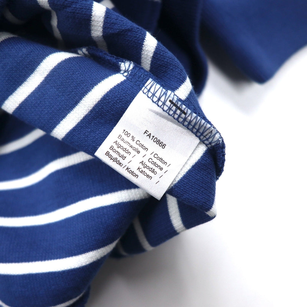 LACOSTE Maglione in cotone lavorato a maglia con mezza zip, taglia L, blu navy a righe con logo, prodotto in Perù