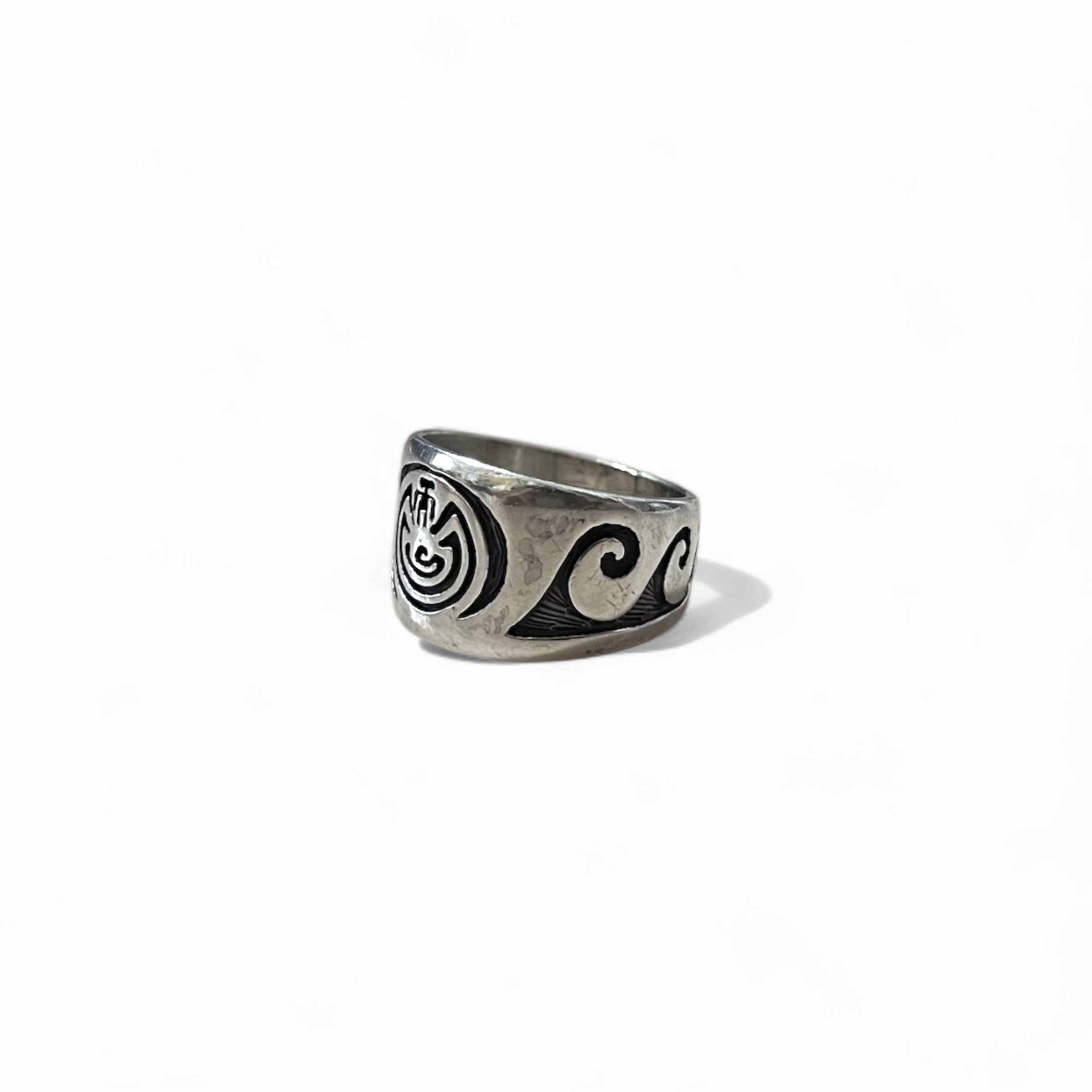 Anello vintage Hopi in argento sterling, gioielli indiani, anello Hopi Kokopelli con intarsi, misura 20, STERLING, argento