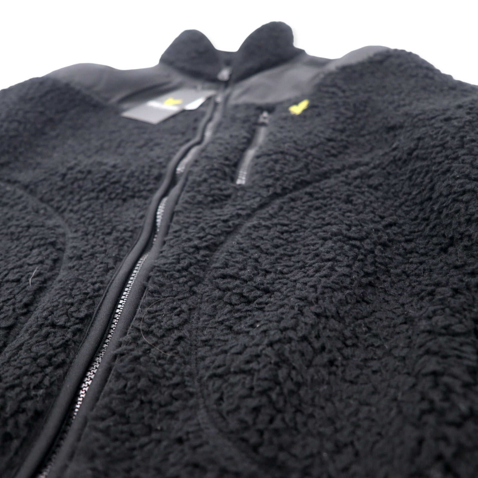 LYLE & SCOTT ナイロン切り替え ボアフリースジャケット LL ブラック ポリエステル ワンポイントロゴ 未使用品