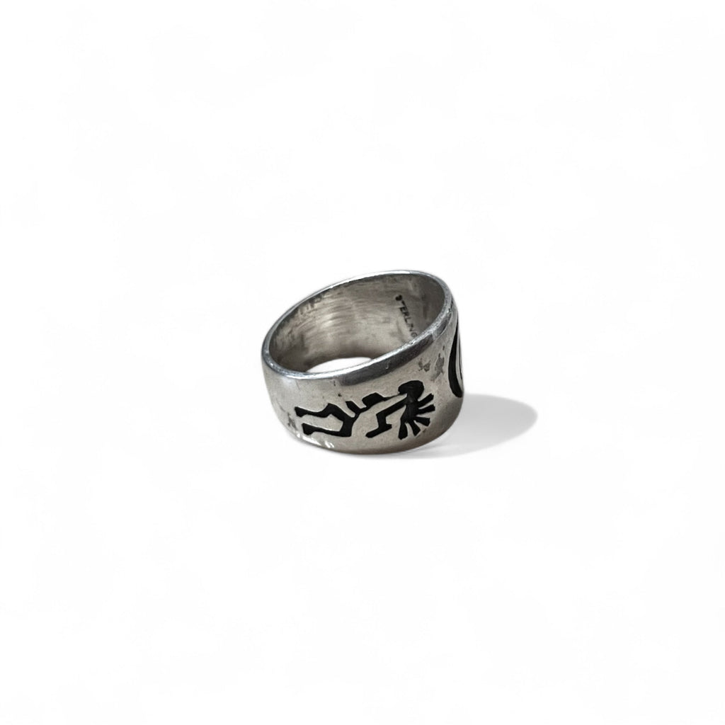 Anello vintage Hopi in argento sterling, gioielli indiani, anello Hopi Kokopelli con intarsi, misura 20, STERLING, argento